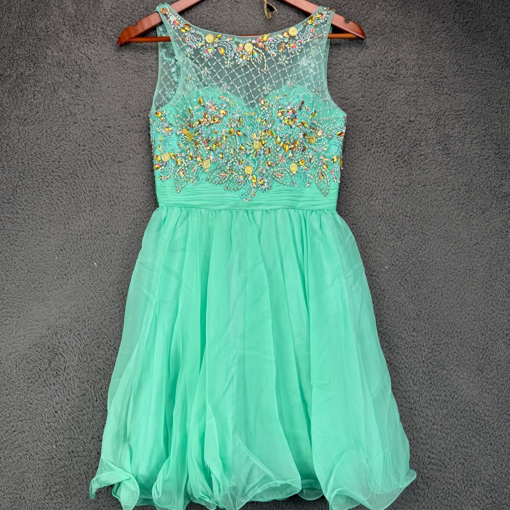 Dancing Queen 8806 Mint Green Beaded Rhinestone Fit & Flare Mini Dress Womens‎ S